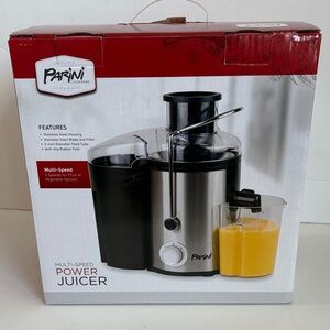 NIB Parini multi-speed power juicer stainless steel housing blade and filter